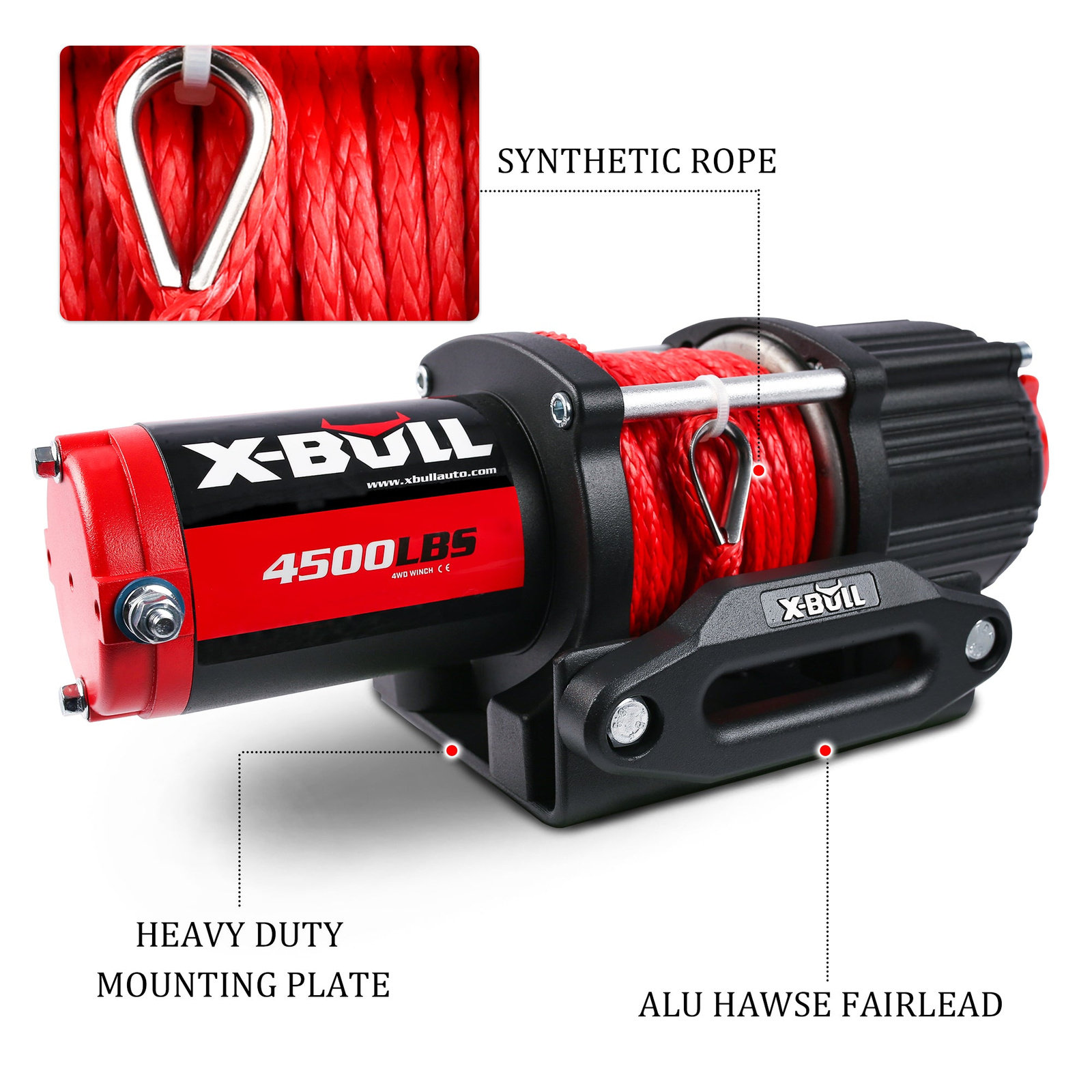 12V X-BULL Seilwinde 4500 LBS (2041 KG) Synthetikseil ATV UTV QUAD