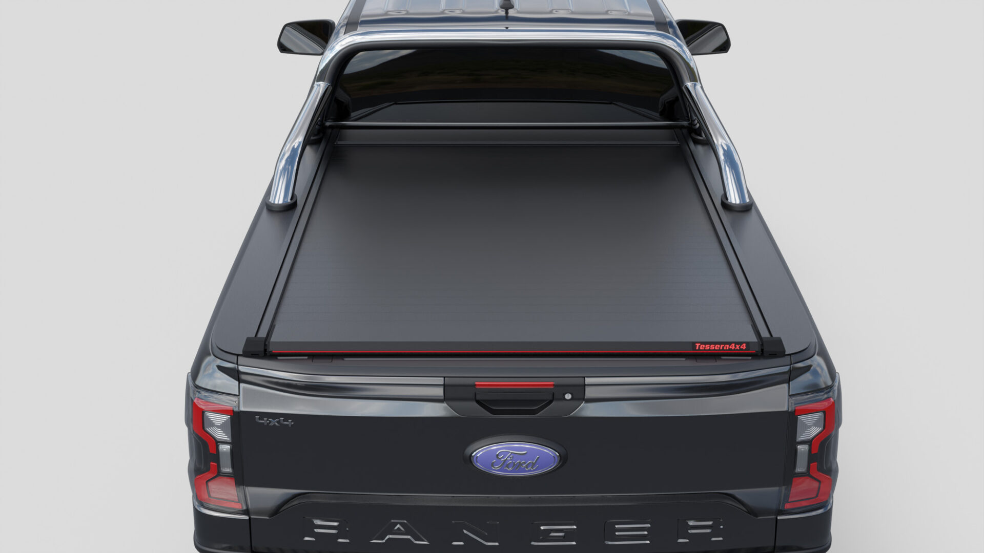 Laderaumabdeckung Tessera SE für FORD Ranger T6.2 P703 2023+ Extrakabine mit OEM Überrollbügel TESS 15070 ROLL black matt