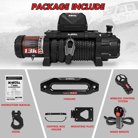 12V X-BULL Seilwinde 13000 LBS (5897 KG) Synthetikseil Offroad 4x4