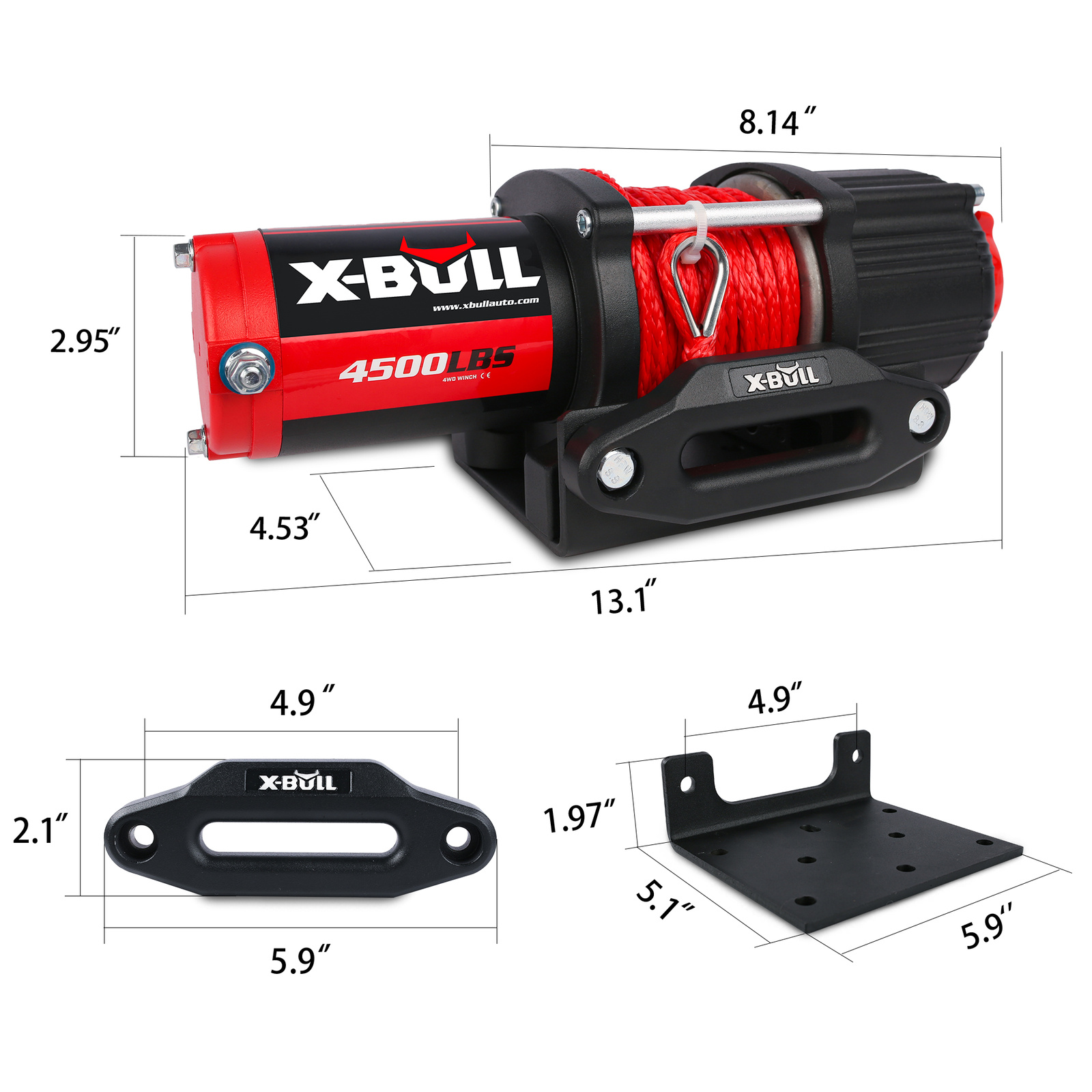 12V X-BULL Seilwinde 4500 LBS (2041 KG) Synthetikseil ATV UTV QUAD