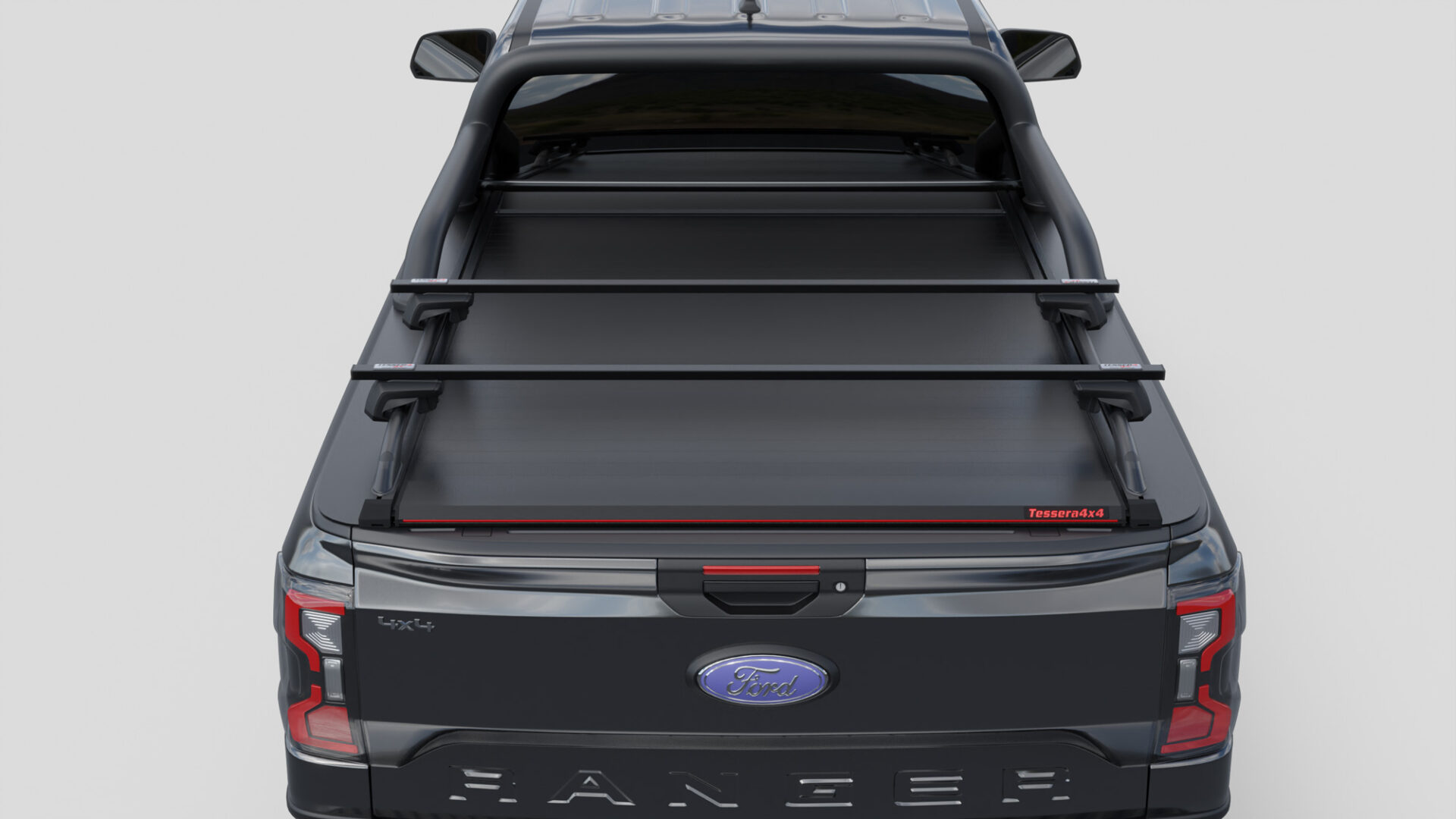 Laderaumabdeckung Tessera SE für FORD Ranger T6.2 P703 2023+ Extrakabine mit OEM Überrollbügel TESS 15070 ROLL black matt
