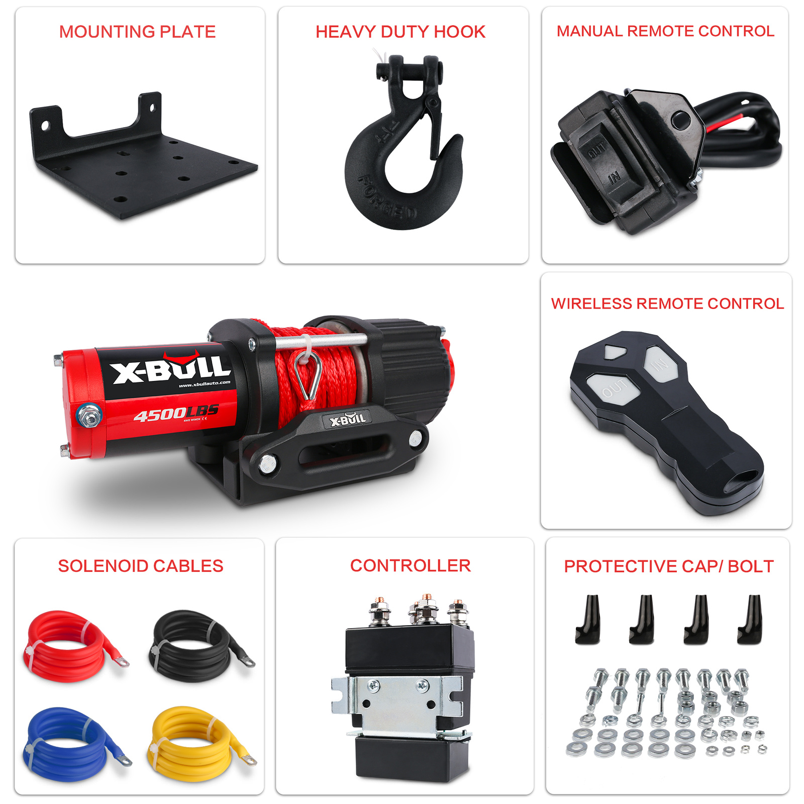 12V X-BULL Seilwinde 4500 LBS (2041 KG) Synthetikseil ATV UTV QUAD